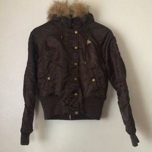 Brown Snow Jacket Fur Hood